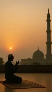 اج کا ذکر کرتے ہوئے ایک شخص مسجد میں بیٹھا ہوا دعا کر رہا ہے