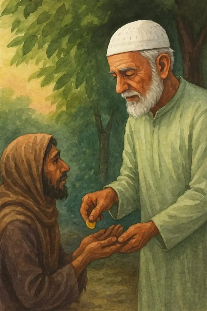 صدقہ چھپ کر دینے کی برکت کا خوبصورت اسلامی منظر